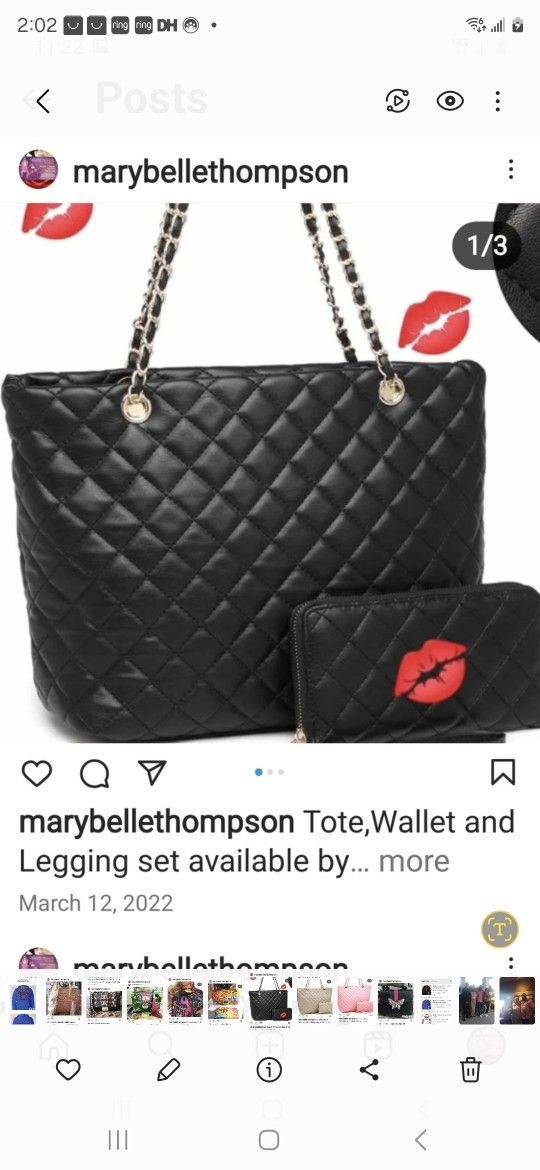 3 Bangle Charm Bracelets And Black Tote With Wallet