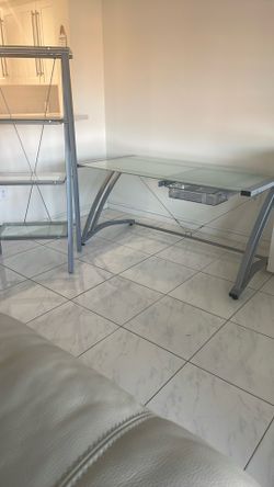 Silver Color Desk And Book Shelf