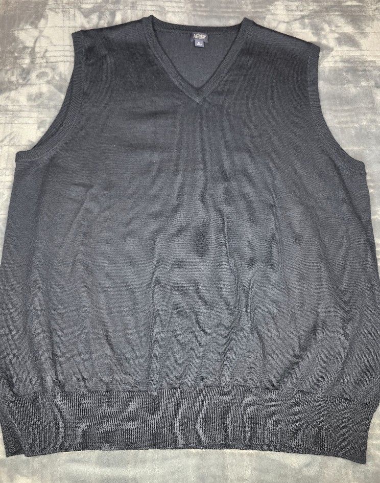 J.Crew Merino Wool Sweater Vest Mens Large Black V Neck