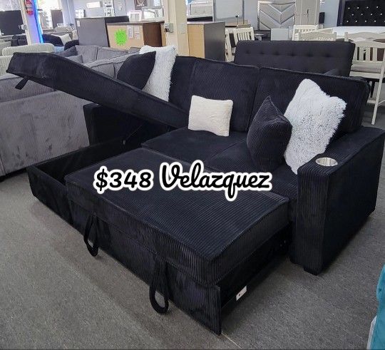 ✅️✅️ Black Convertible Sectional W/ Cup Holder & W/ USB Port✅️✅️