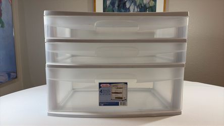 Sterilite 3-Drawer Wide Plastic Storage Cart Organizer - White/Clear