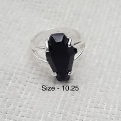 Silver Punk Vampire Halloween Gothic Black Imitation Zirconium Coffin Rings for Men Women Hip Hop Ring Size - 10.25 RGN-767