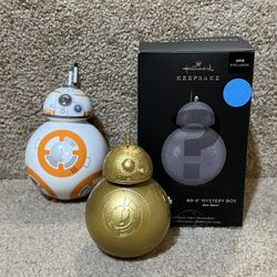 Hallmark 2018 Star Wars Gold BB-8 Mystery Pop Minded & unbreakable Ornament set