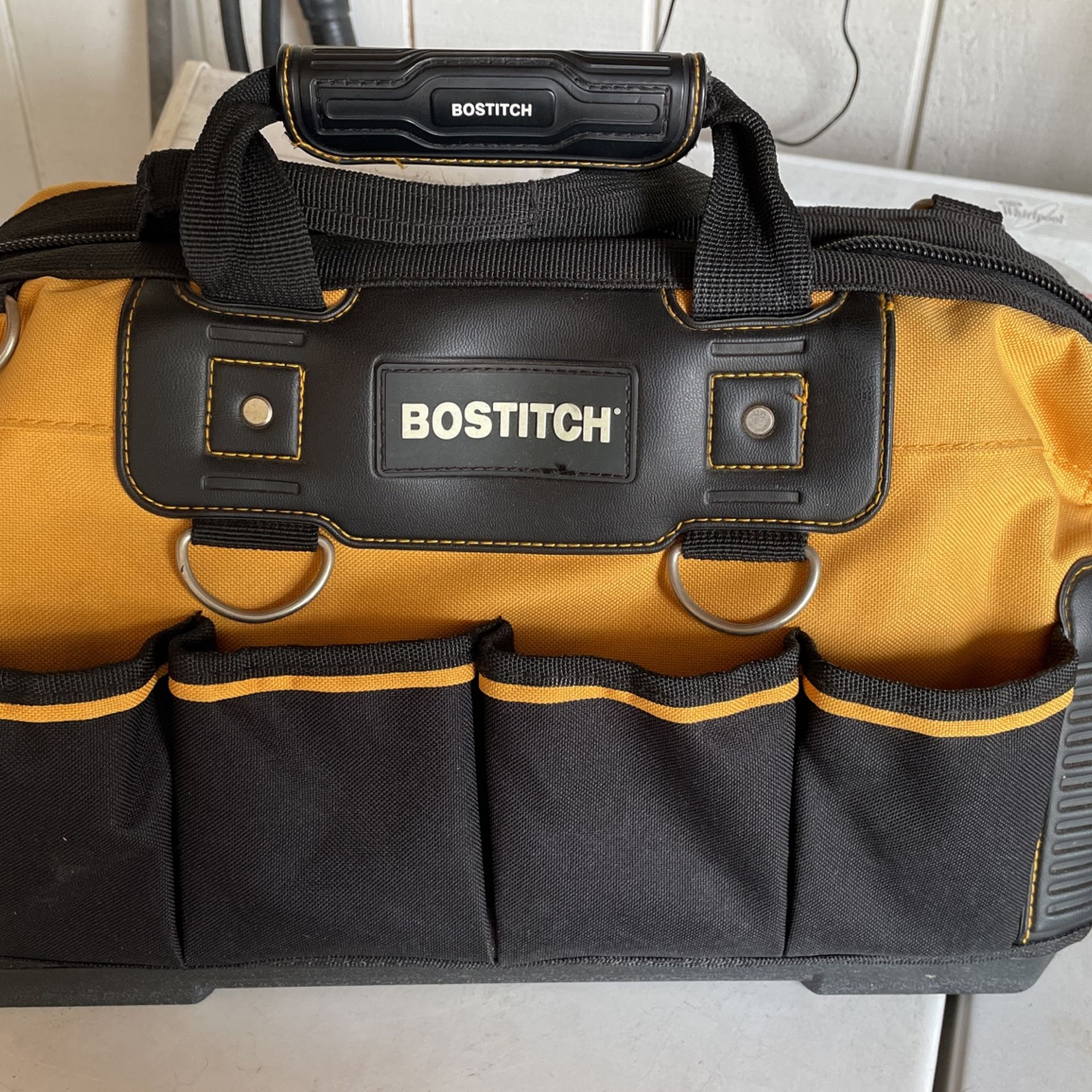 Bostitch 16” Wide Mouth Zip Tool Bag Water-Proof Bottom New W Tags Black Yellow