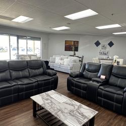 Black Leather Reclining Sofa
