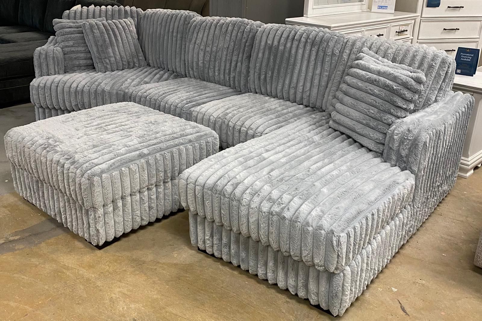 FREE DELIVERY AND INSTALLATION - Grey 3pc Sofa Sectional Chaise with Ottoman - BRAND NEW!