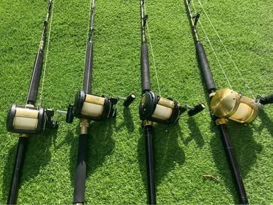 (1) Shimano Tigra 50 W (3) Shimano TLD 50 II (1) G-Loomis 6’6” fishing rod reels (3) two piece 6’0”