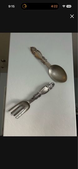 Large Decorative Metal Fork and Spoon Set