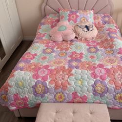 Upholstered LED bed with storage drawers & adjustable headboard