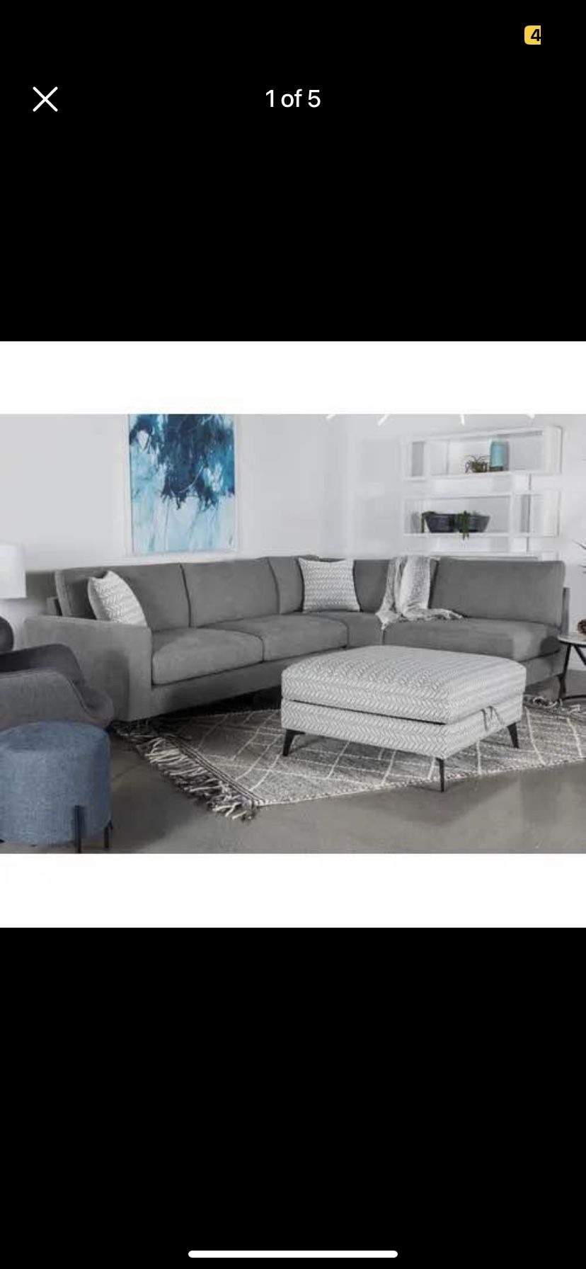 SECTIONAL ELEGANT WITH LOOSE BACK GREY & ALL BEAUTIFUL PILLOWS " APRIL BIG SALE