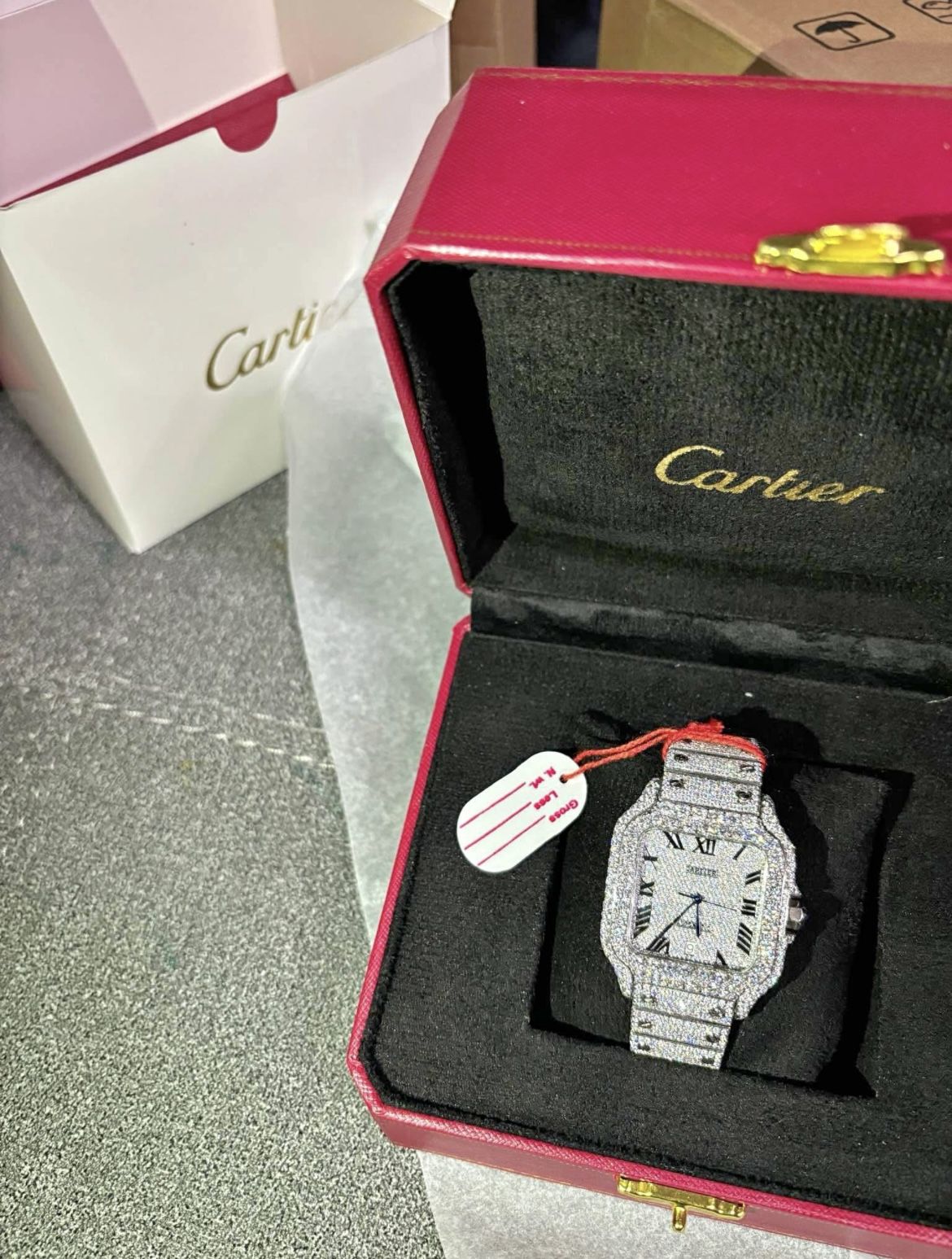 Cartier Moissanite Diamond Santos Fashion Wrist Watch VVS Quality With Box