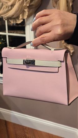 Hermes Kelly Pochette 22cm Pink Swift Leather Silver Hardware Bag Handbag Purse