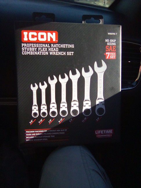 ICON 7 PC PROFESSIONAL RATCHETING STUBBY FLEX BEAD COMBINATION WRENCH SET