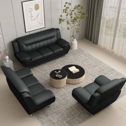 🥰 Brand New Premium Leather Black Sofa Set • Sofa + Loveseat + Chair | Pay After Delivery 🚚 