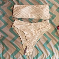Medium White Strapless High Waist Bikini Set 