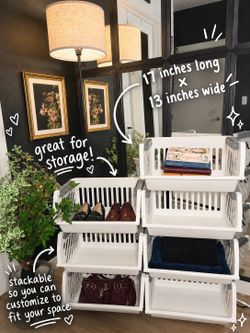 Stackable Storage Bins — Set of 7 White Organizer Baskets | Closet, Shoes, Pantry
