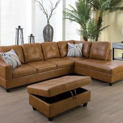 Carmel Leather Sectional Couch And Ottoman