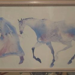 Walking Horse Woman Print By Carol Grigg, Cherokee From Oregon Framed 24"x 41" In VG condition 