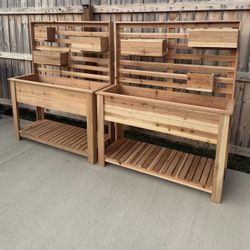 raised planter box with shelf and small planter box wall 