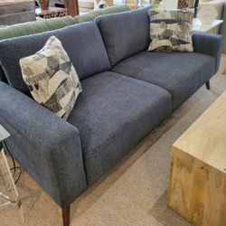 MID-CENTURY MODERN SOFA W / 2 PILLOWS - NAVY