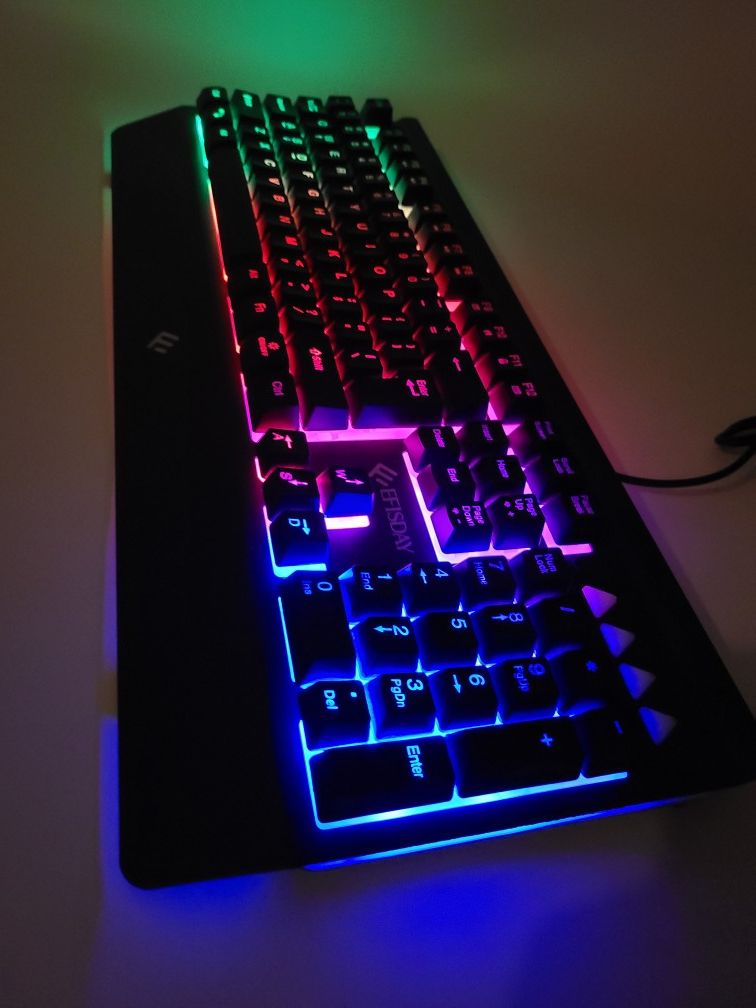 EFISDAY K510 Backlit Gaming Keyboard with Large Wrist Rest Metal Panel, USB Wired Ergonomic Floating Mechanical Feeling Keyboard, no trade