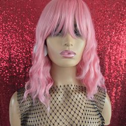 Light Pink Synthetic Hair Wig New 12" Bangs