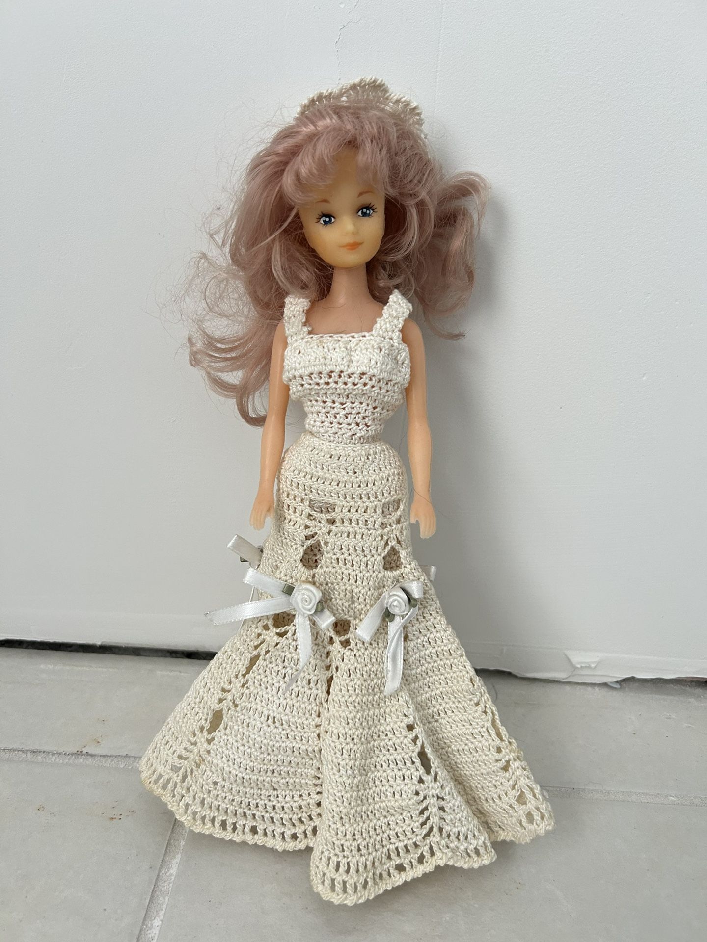 Vintage Barbie Doll Hand Crocheted Dress