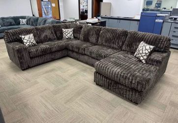 (NEW IN BOX)- CozyThick Stripe Chocolate Fabric Sectional Finance Available $39 down pmt only!!