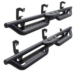 Side Steps Compatible with Chevy Silverado/GMC Sierra Double & Extd Cab 2007-2018 1500 (Inc.19 LD/Lt), 2007-2019 2500HD 3500HD, 6" 2-Stairs Coated Bla