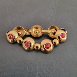 Bracelet - Vintage Coro Gold Tone with Pink Faux Crystals