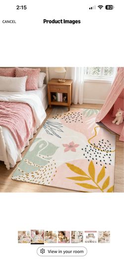 Pink Boho Nursery Rug 4x6, Washable Non Slip Soft Botanical Area Rug for Girls Bedroom Kids Room Playroom Dorm Apartment Decor