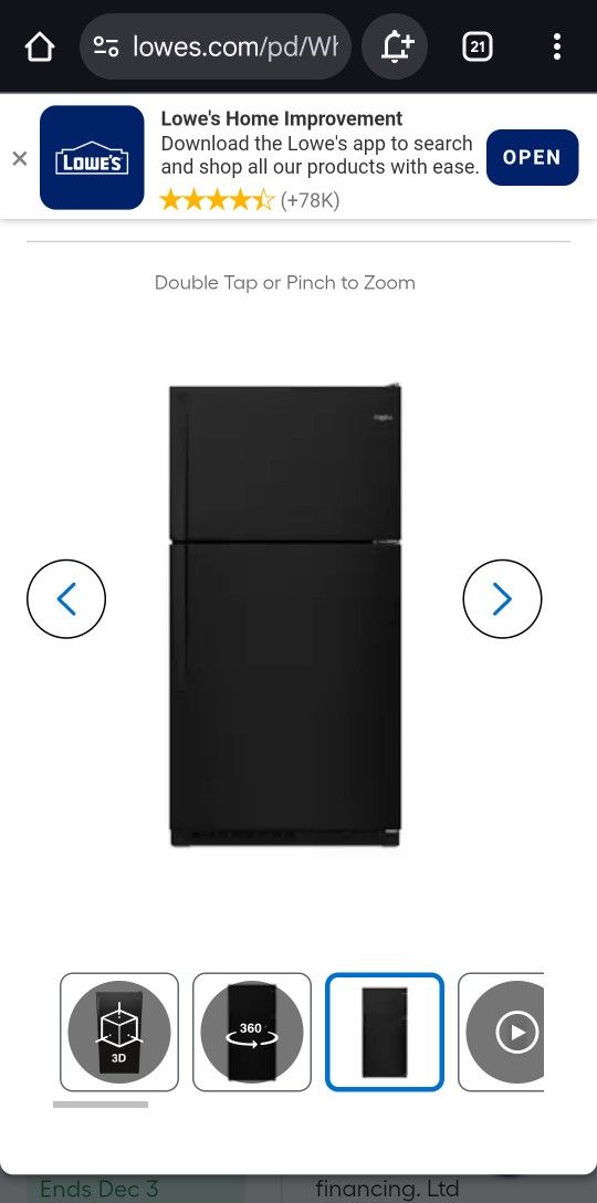 New Fridge 33 Inch Black