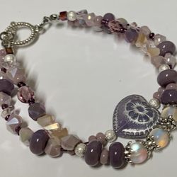 Lavender Czech Glass Moonstone 2 Strand Bracelet 