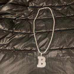20 Inch Tennis Necklace With Iced Out B pendant 