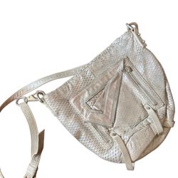 she+ lo custom sparkly silver white perforated crossbody zipper bag satchel distressed. Handpainted 