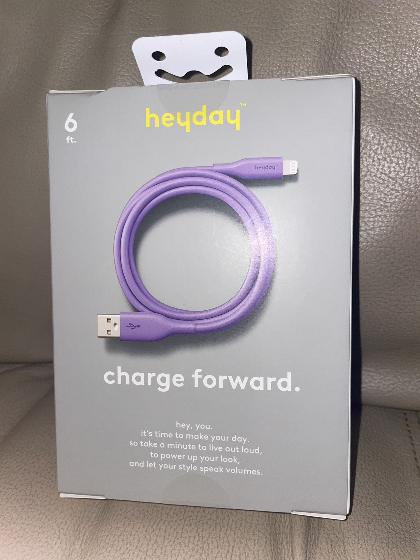 Heyday Purple Soft-Touch Charging Cable 6’ Usb A to Iphone Ipad NWT Fun Long Go