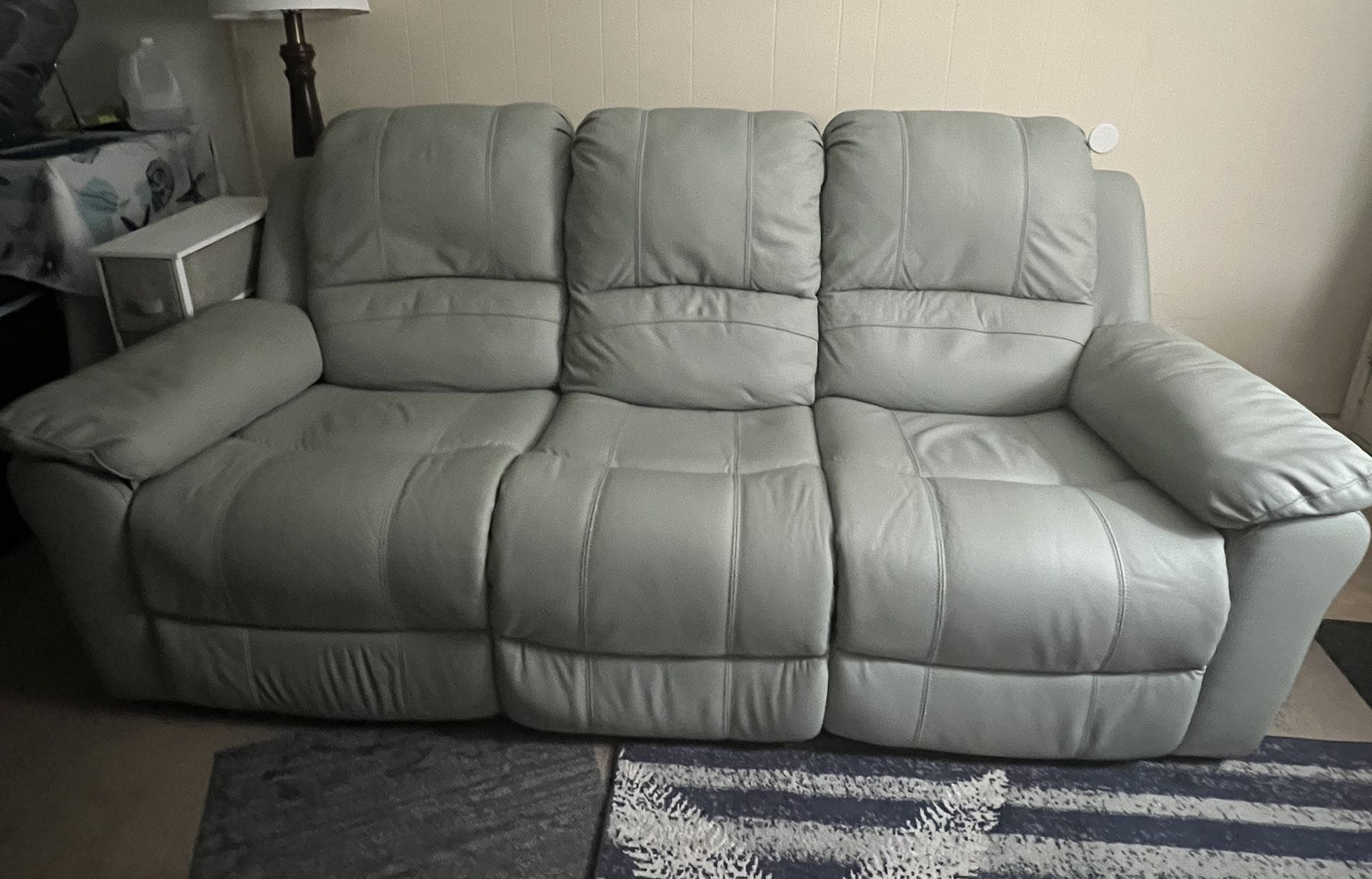 Leather Reclining Rocker Manual Sofa Couch - Seafoam Green Color