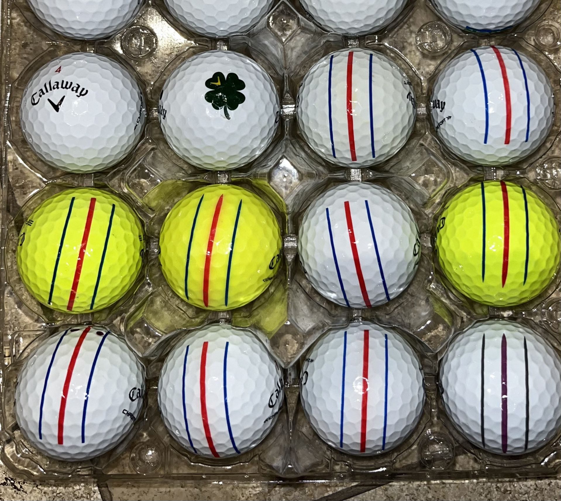 24 Callaway golf Balls As Pictured most are triple trac, chromesoft and Supersoft  ——