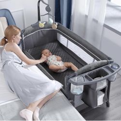 BabyBond Baby Bassinet Bedside Crib, Pack and Play with Sheet, Diaper Changing Table and Music Mobile from Newborn to Toddles