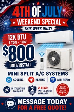 12,000 BTU (1 Ton) 110V Mini Split A/C System