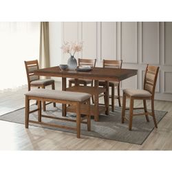 6PC BROWN Dining Set With Butterfly Leaf Set