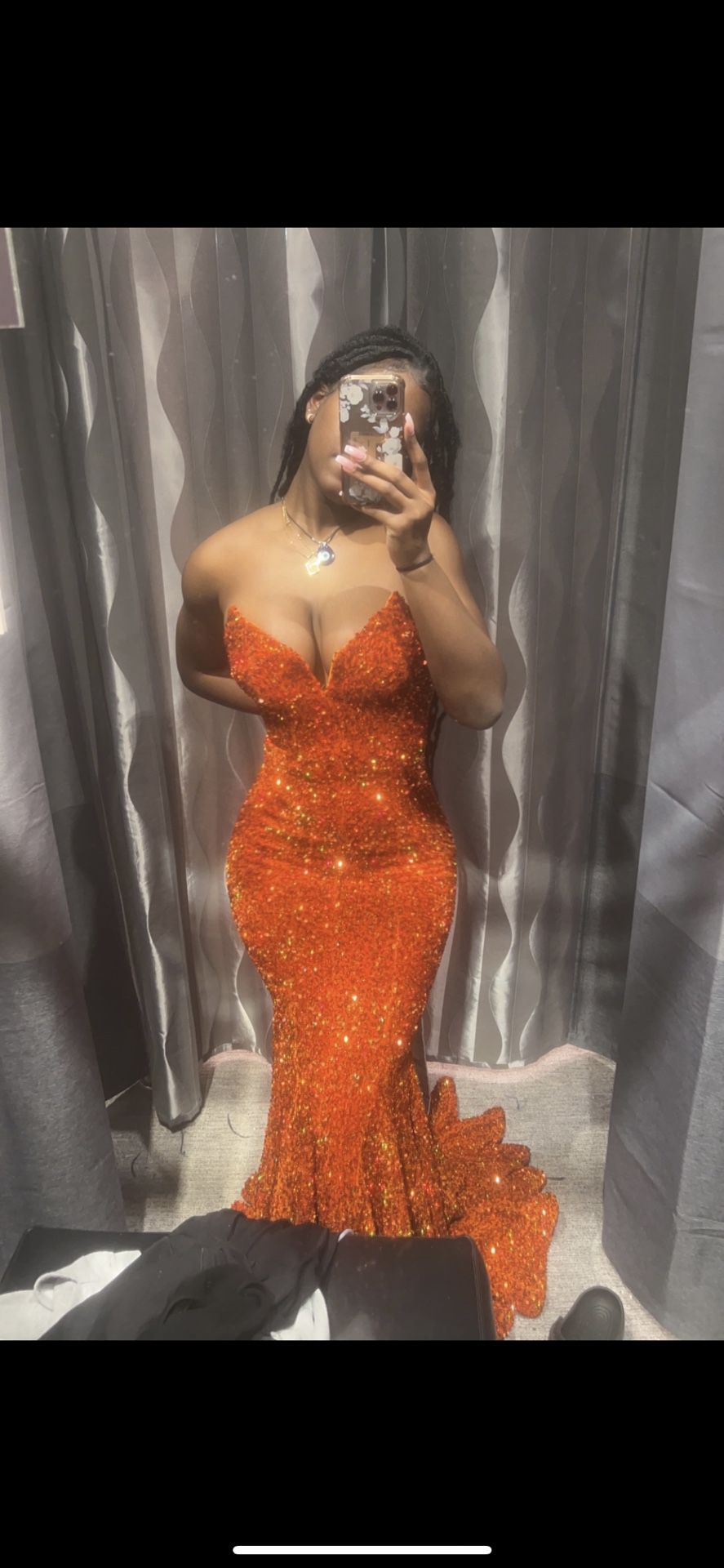 Orange Sequins Strapless Prom Dress + Matching Purse