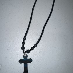 Black Beaded Cross Necklace Large Statement Pendant Rosary 