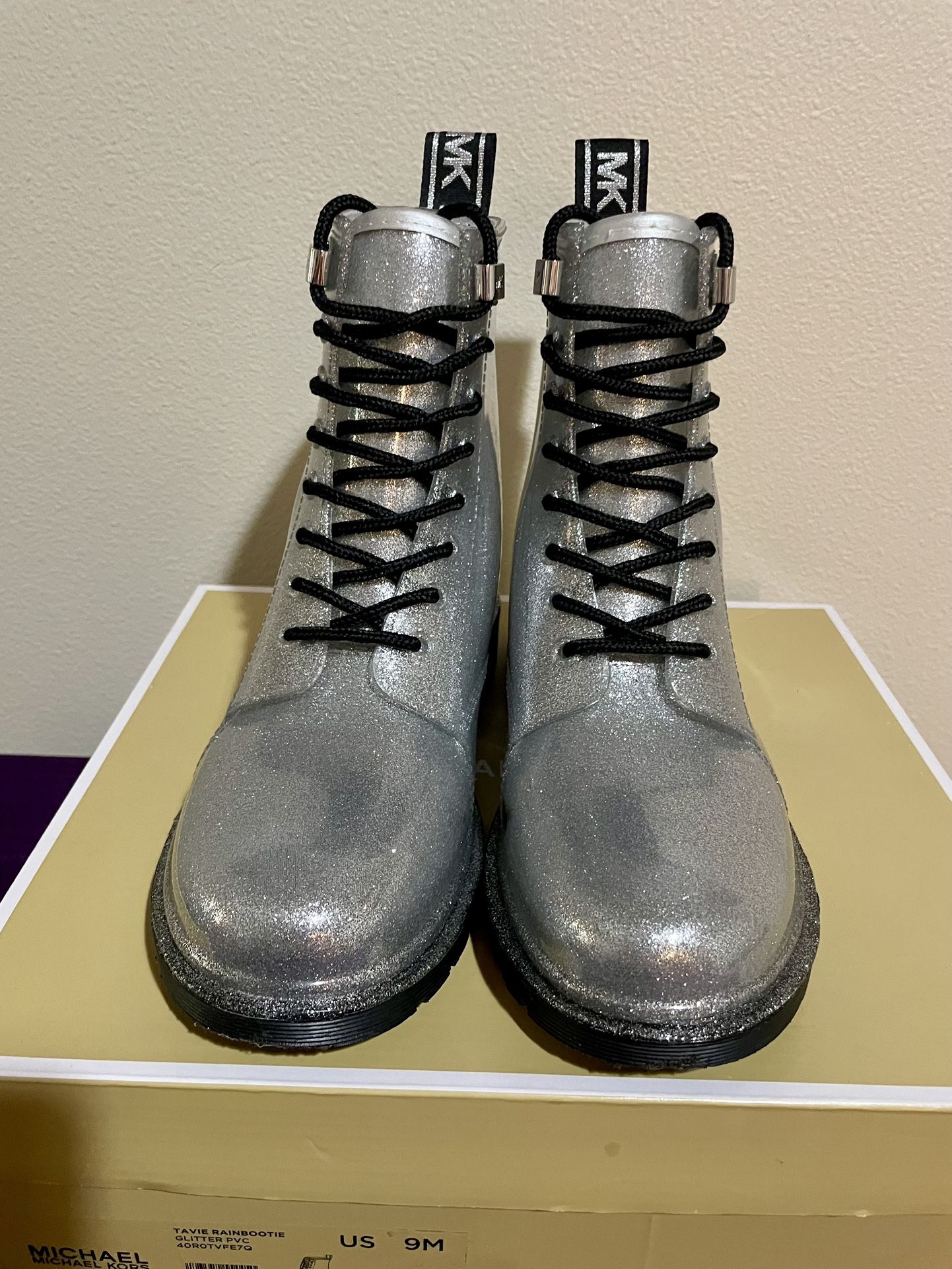 Michael Kors Rain Boots - Size 9 - Glitter Silver - Great Condition
