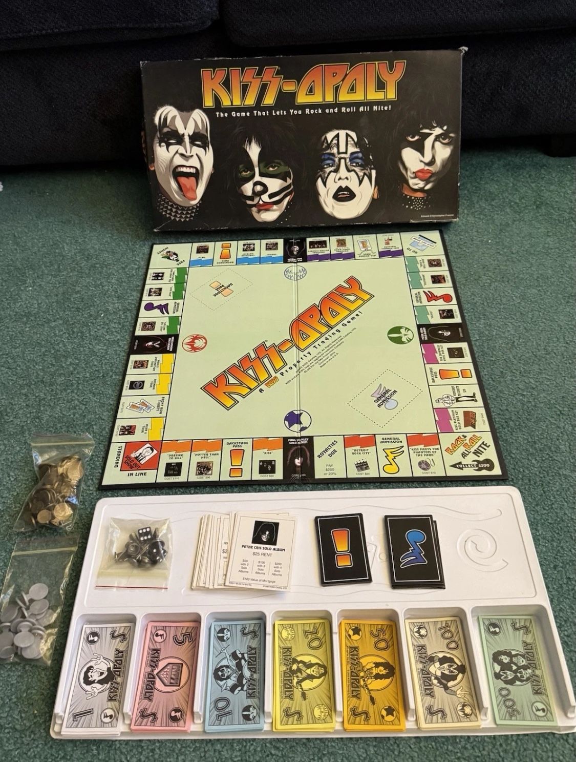 KISS Kissopoly Board Game 2003 Gene Simmons Monopoly 99% COMPLETE KISS-opoly