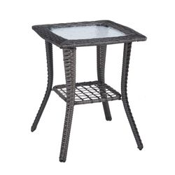 Rovsun Outdoor Wicker Side Table With Tempered Glass
