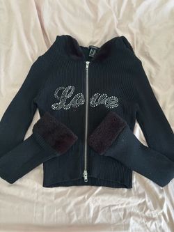 Forever 21 Black Ribbed Zip-Up Sweater