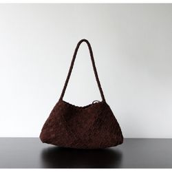 Suede Woven Tote Bag,Genuine Suede Tote Bags,Woven Shoulder Bag, Women's Weaved Leather Bag