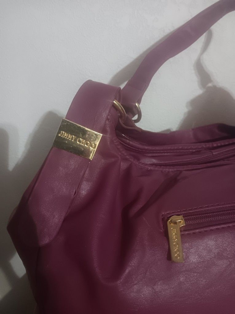 JIMMY CHOO Magenta Purple Purse With Gold Colored Hardware 