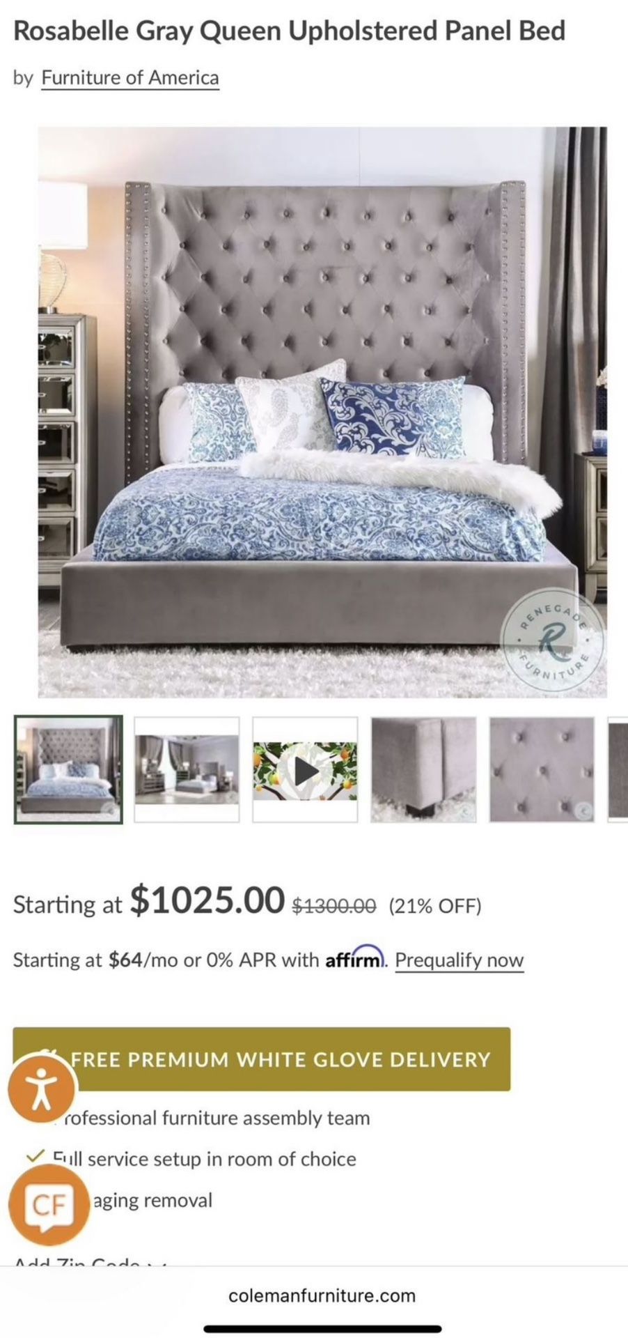 Rosabelle Gray Queen Upholstered Panel Bed Frame!!
